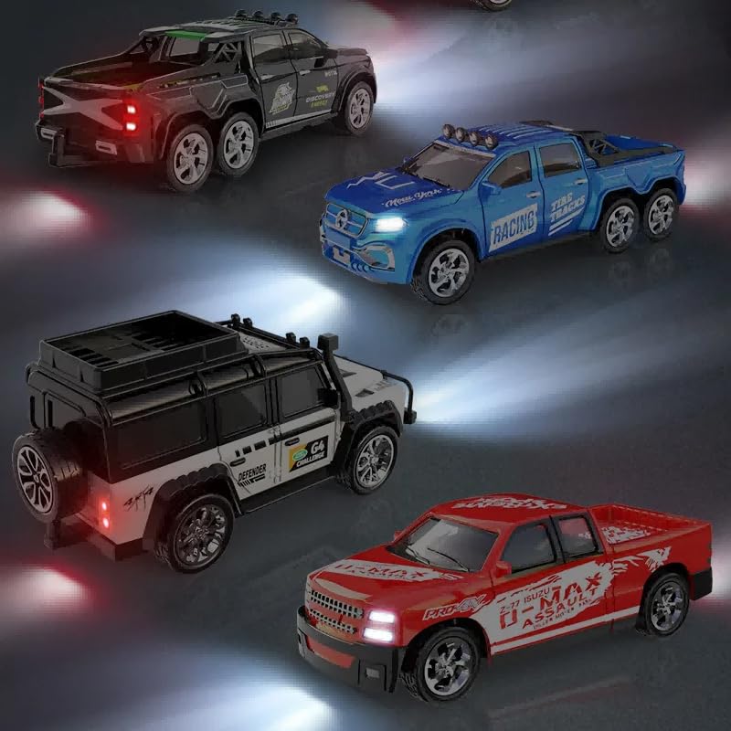 Image of Mini Alloy Off-Road RC Car for Kids 6+ 1:64 Scale Remote Control Car Toys Strip Lights, 2.4Ghz, USB Rechargeable (White)