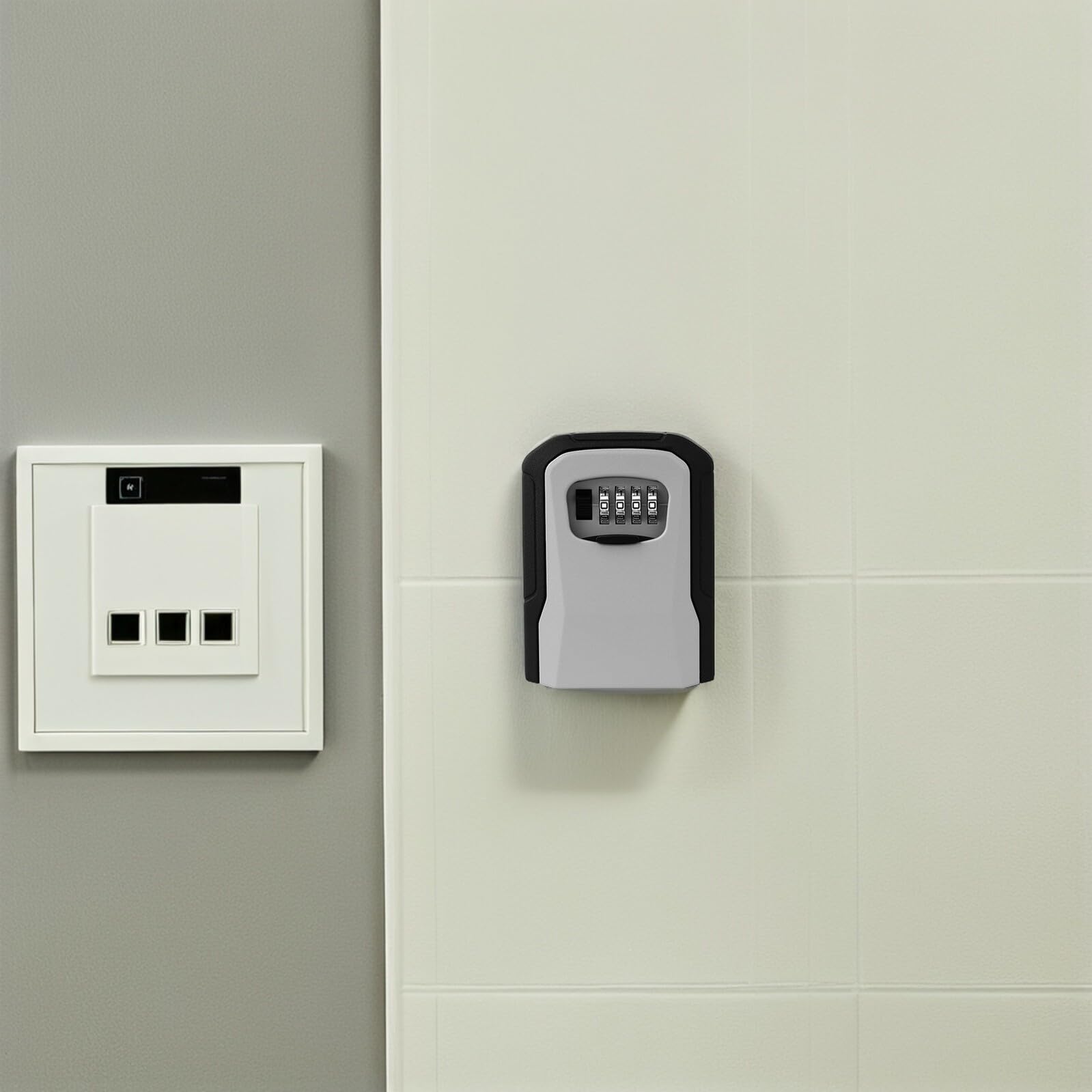 POPETPOP Cassetta Portachiavi da Parete con Combinazione, Alluminio | 4 Codice Digitale, Ganci Interni per Chiavi, Installazione Semplice, Grigio per Case in Affitto e Scuole