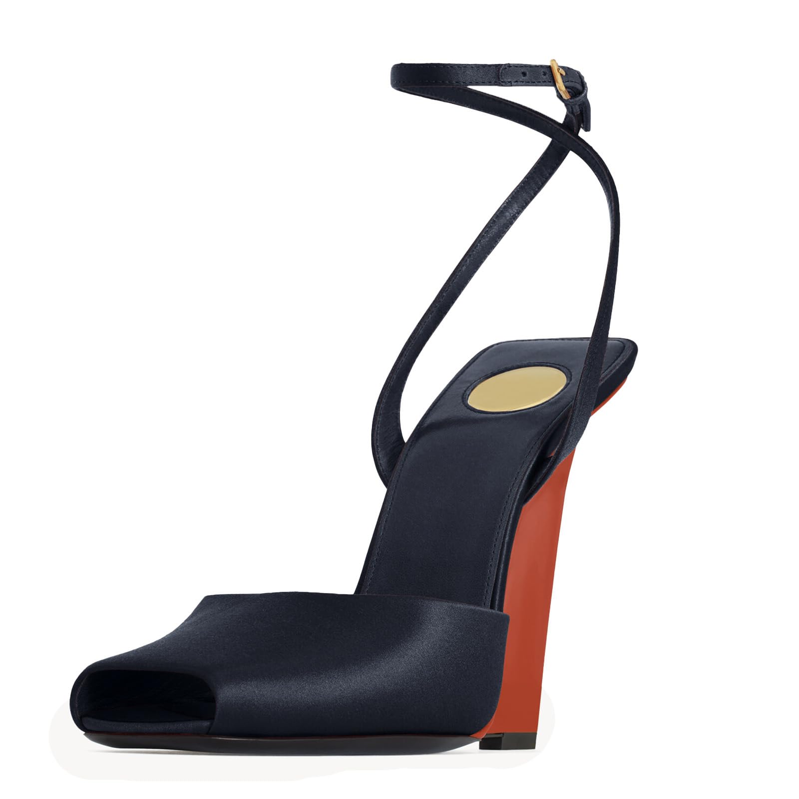 Fuazuzu Wedge High Heels Sandals for Women – 4 Inch Square Peep Toe Ankle Strap Buckle Comfortable for Party Wedding Daily Wear