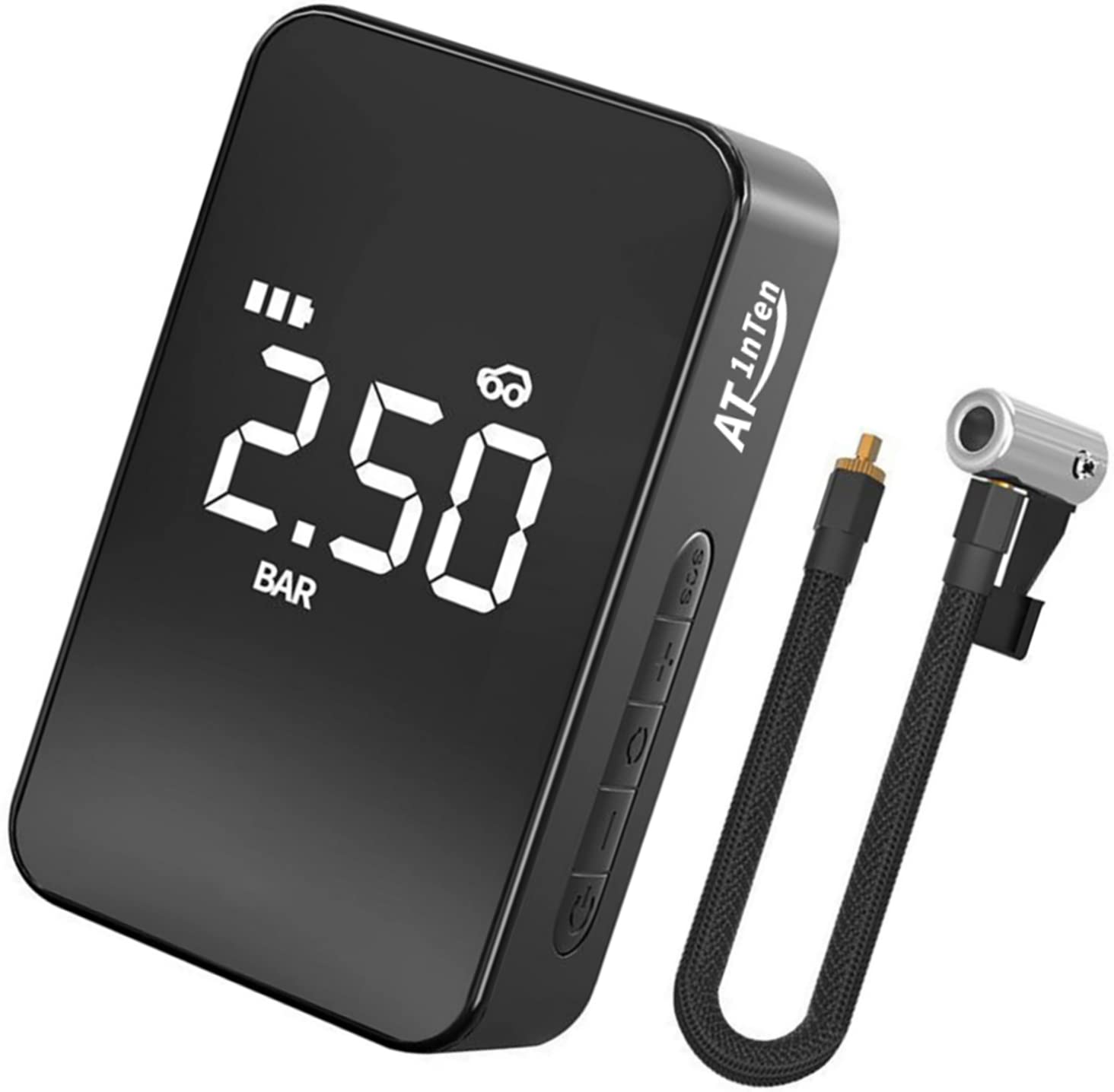 AT1nTen Tire Inflator Portable Air Compressor, Digital Display Tires Inflatable Air Compressor, Type-C Charging, Emergency LED Light for Bicycle, E-Bike, Car, Ball, Motorbike and Other Inflatables