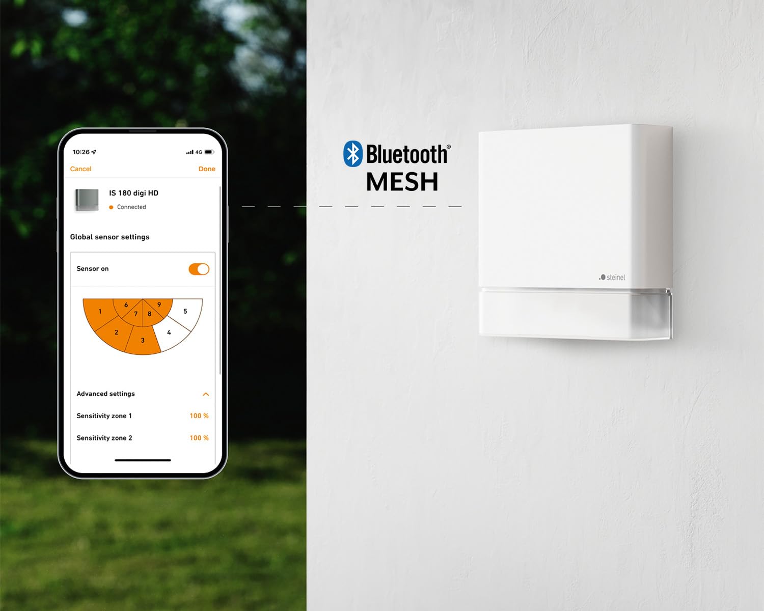 Steinel Détecteur de Mouvement MD IR D180 COM1 Blanc | portée 180° , 9 zones de détection , réglages via application , Bluetooth Mesh