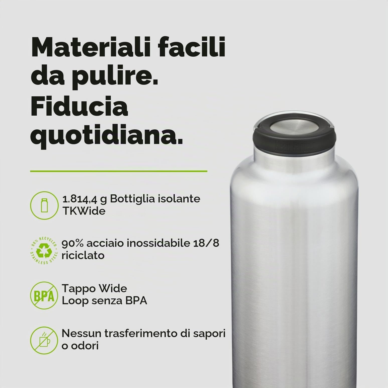 Klean Kanteen TK Wide 64oz Loop Top spazzolato Stainess, Alluminio