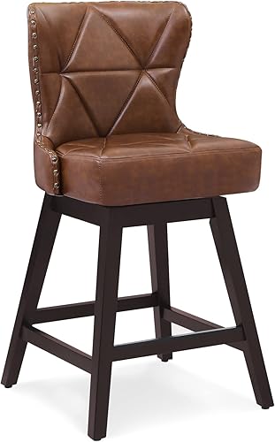 Miniatura 9 de Juego de 2 taburetes de bar de altura de mostrador, taburete de bar giratorio de 26 pulgadas de alto con respaldo, taburete de mostrador de piel