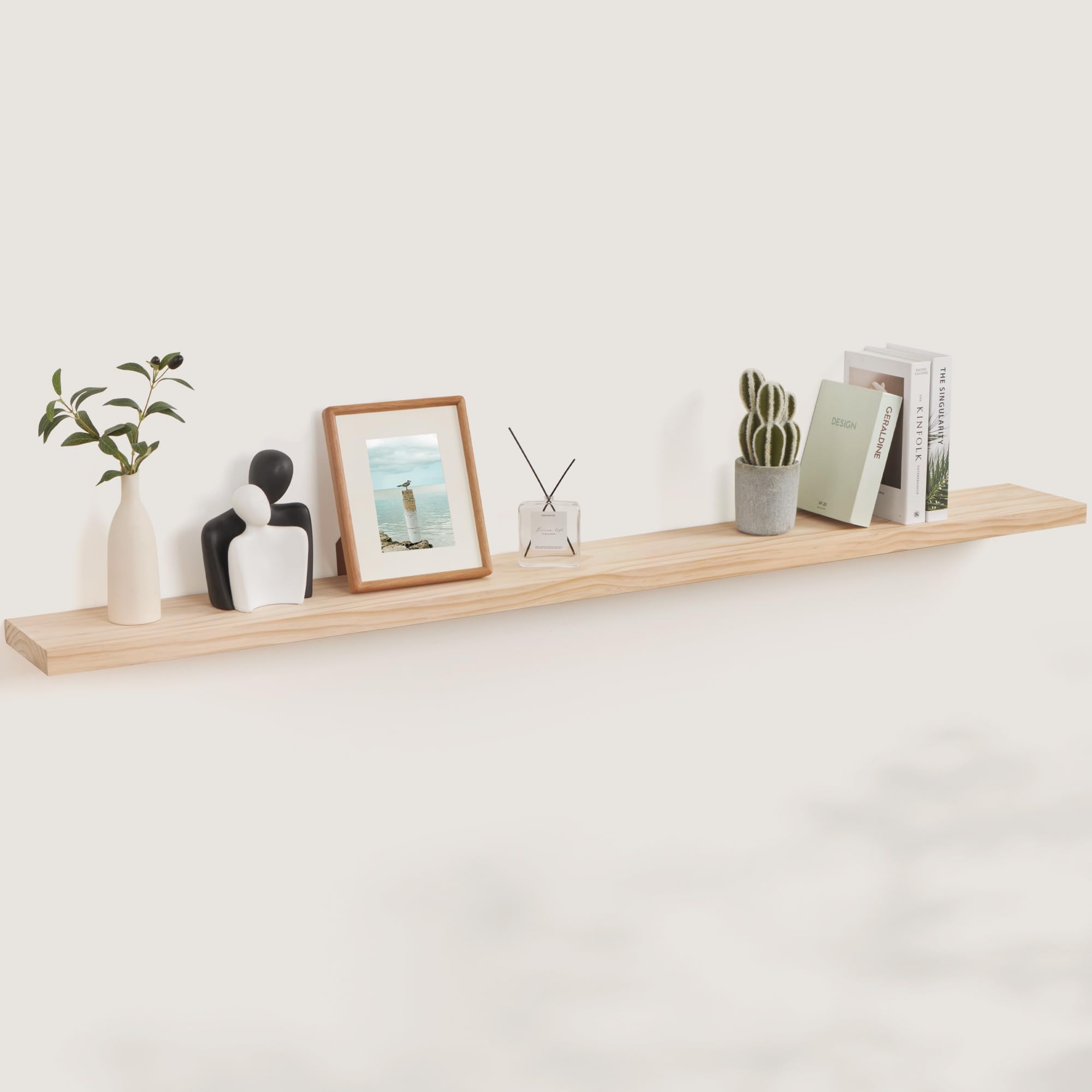 Photo 1 of Fun Memories Floating Shelves 72 Inches Long - 8 Inch Deep Rustic Solid Wood for Storage - Farmhouse Wall Mounted for Living Room - Heavy-Duty Metal Bracket - 72" W x 8" D - Natural Unfinished for DIY