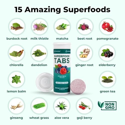 Miniatura 4 de SUPERFOOD Tabs - Bebida de limpieza desintoxicante - Suplemento nutricional gaseoso para mujeres y hombres - Apoya el peso saludable - Mejora la