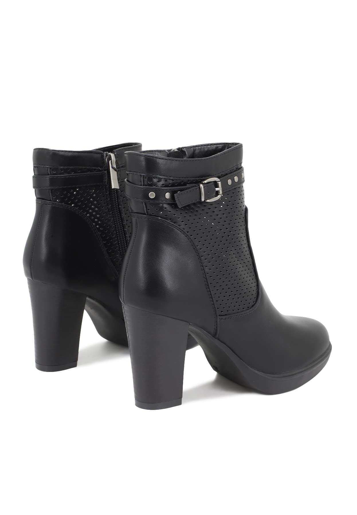 QUEEN HELENA Tronchetti Traforati Stivaletti con Tacco Bassi Zip Laterale con Plateau Donna XX28-107
