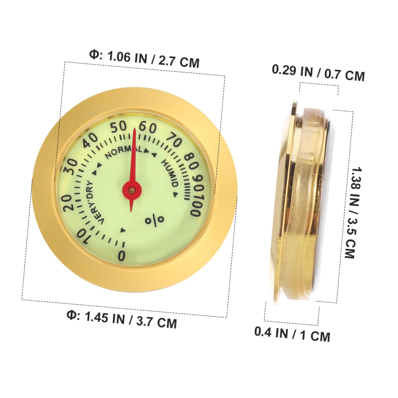 Baluue Round Analog Hygrometer for Humidor Cigar Box Mechanical Cigar Accessory with Night Light Small Size for Travel and Guitar Case Use