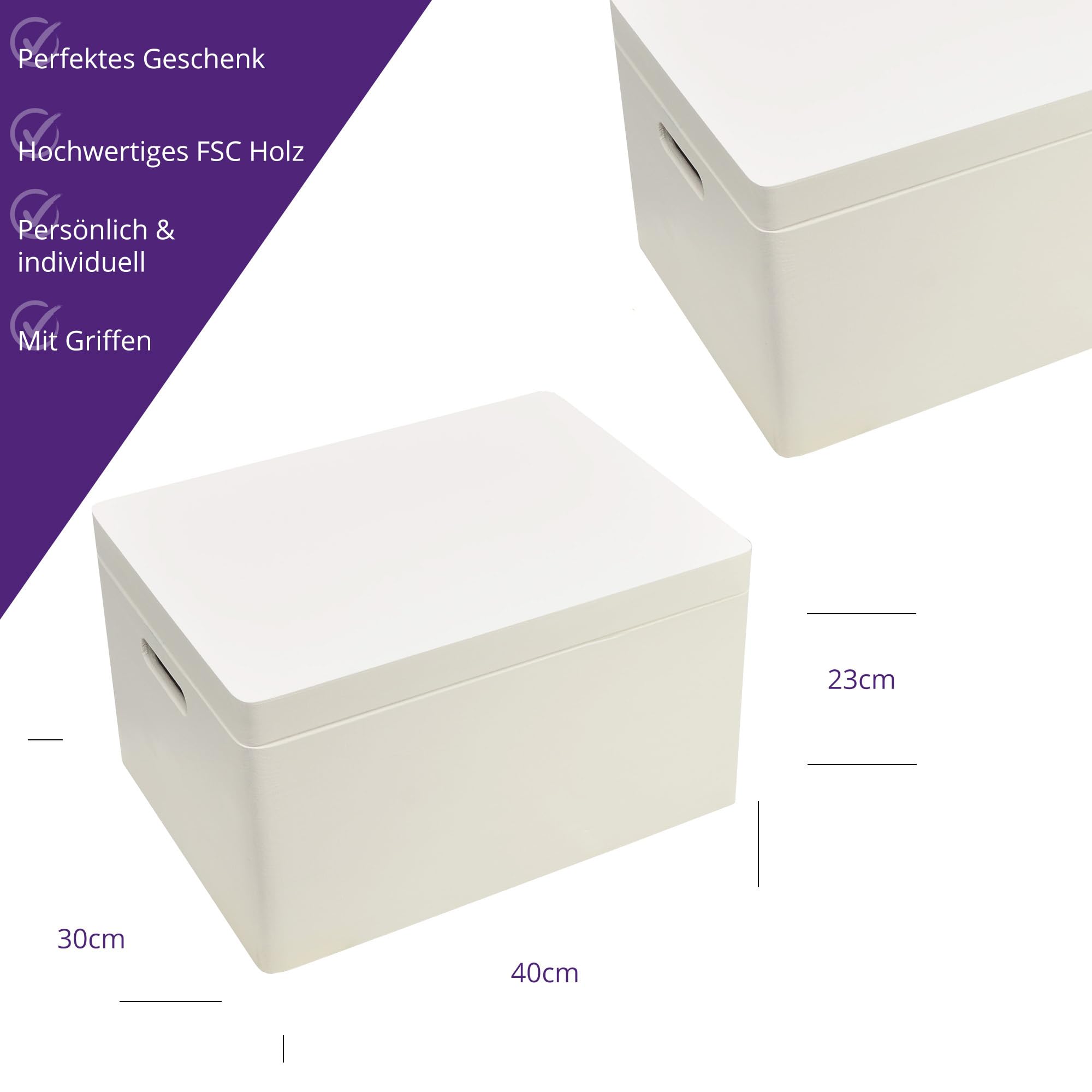 Holzbox Personalisiert zur Einschulung 40x30x23cm Weiß Aufbewahrungsbox
