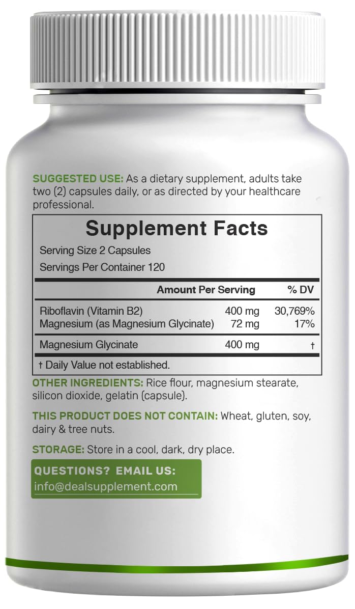 DEAL SUPPLEMENT Vitamin B2 400mg (Riboflavin) | with Magnesium Glycinate 400mg, 240 Capsules – 2 in 1 Support Healthy Nervous System, Mood, Blood & Energy Production, Non-GMO — Amazon image 6