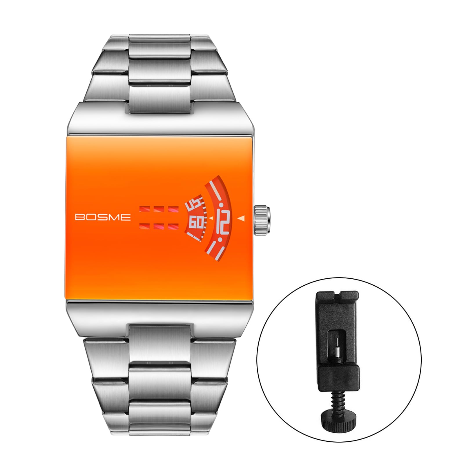 OIDEA Orologio analogico al quarzo, quadrato, in acciaio inox, da uomo, cinturino rimovibile, design senza lancette, design minimalista senza aghi, casual, festa del papà e Natale