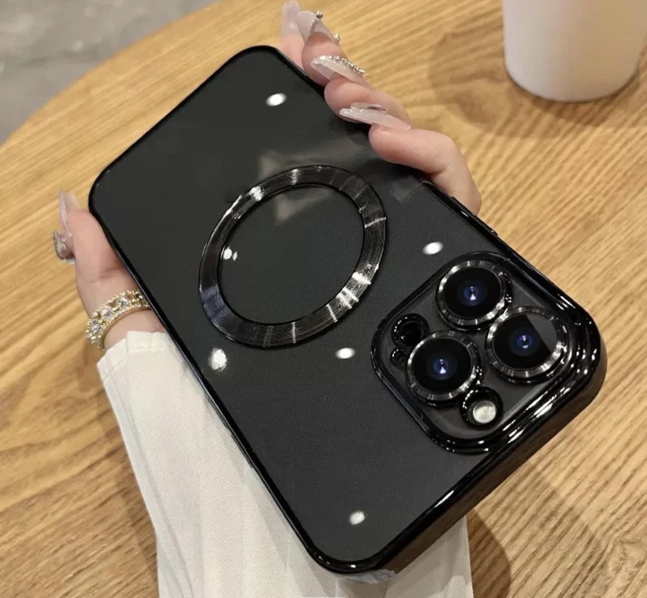 Fancy Clear Magnetic Wireless Charging Mobile Phone Ultra Slim Case for iPhone 16 Pro Max Case (Black)