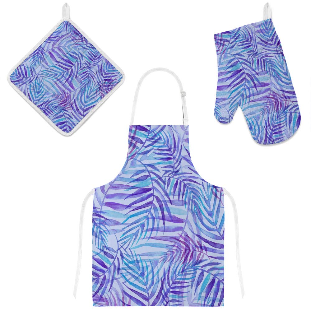 Tablier de cuisine 3 pièces palmier bleu pour cuisiner au quotidien