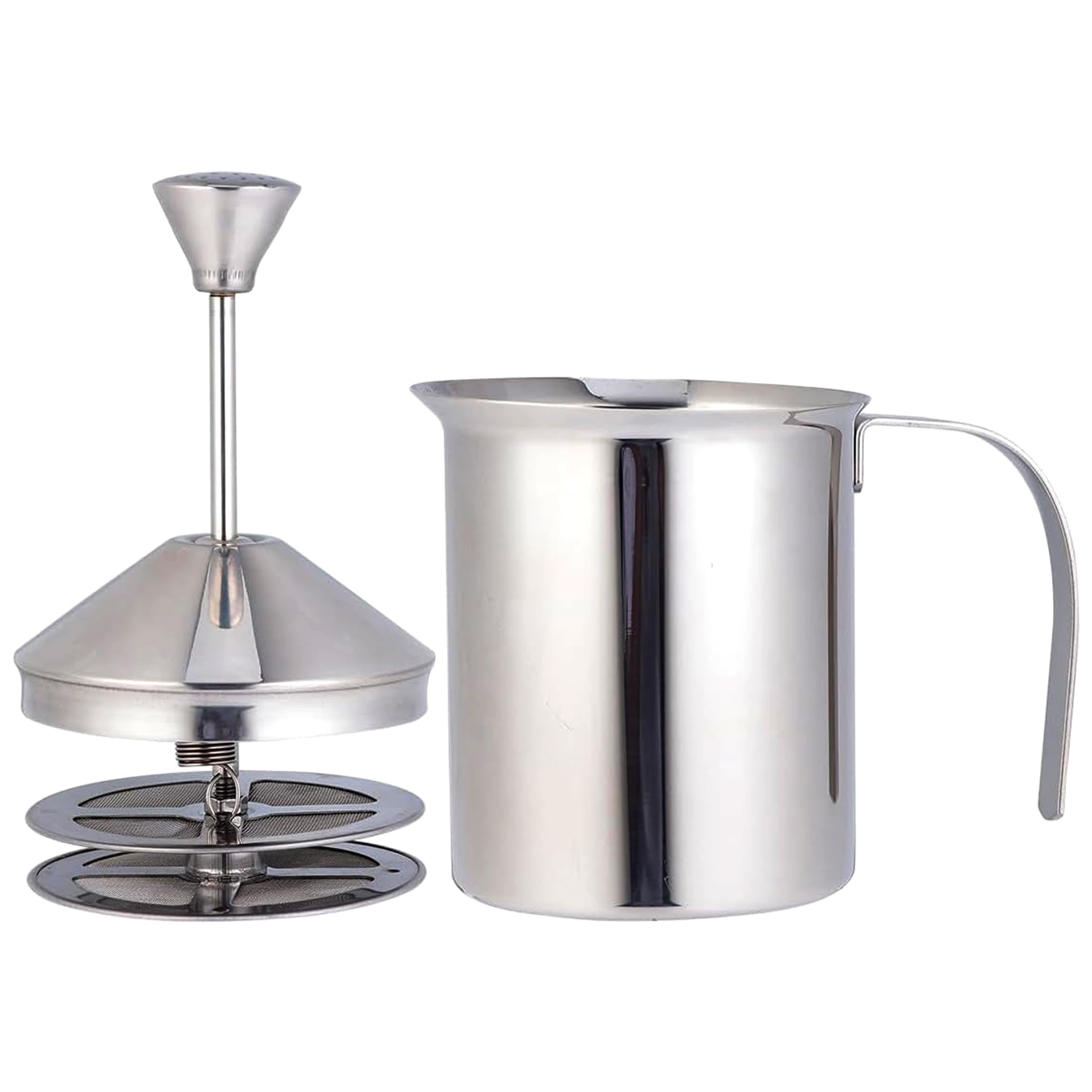 Xoeryoy Manual Milk Frother, Stainless Steel Hand Milk Frother with Dual Fine Filters Foamer for Home & Cafe, 400ml