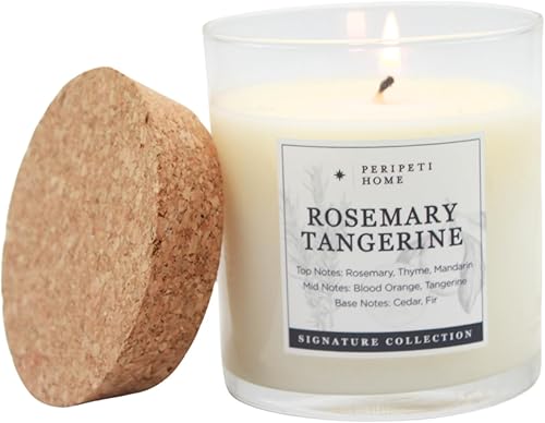 PERIPETI Home - Vela perfumada de romero + mandarina, mecha clásica, cera de soja natural de 8.5 onzas para aromaterapia energizante, fragancia