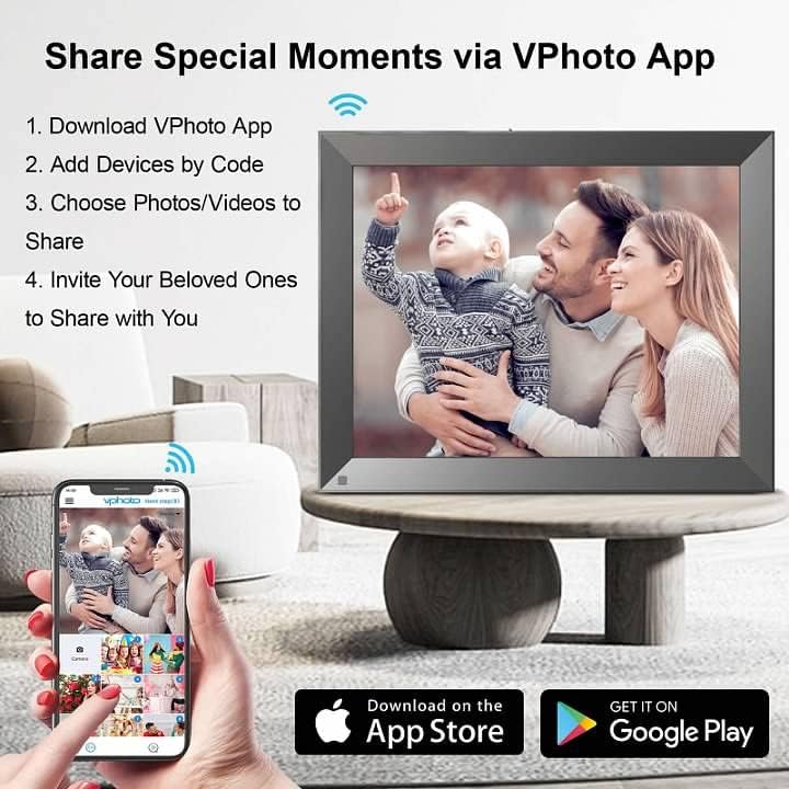 Miniatura 4 de Fullja Marco de fotos digital WiFi marco de fotos digital grande de 15 pulgadas de 32 GB de nube inteligente marco de fotos electrónico con pantalla