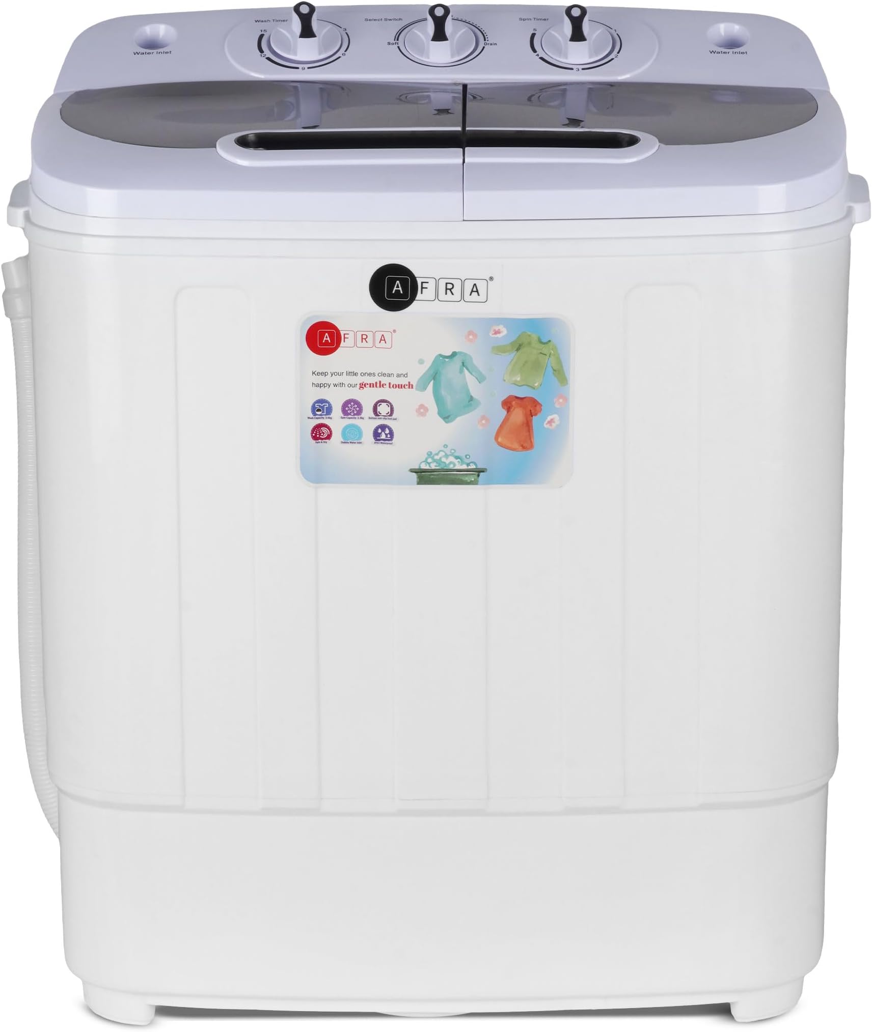 Twin Tub Washing Machine Baby, 3.6kg Capacity, 220-240V, 50-60Hz, Non-Slip Foot Pad, Elution Separation, Compact Size, Spin and Dry,1 Year Warranty,AF-3624BWTT