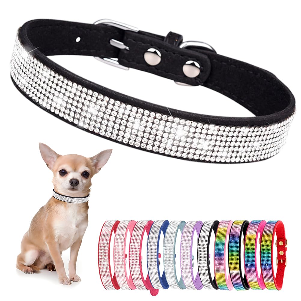 Small Dog Collar With Rhinestone Crystal Diamond Colorful Bling Girl Cat Collars Black XS