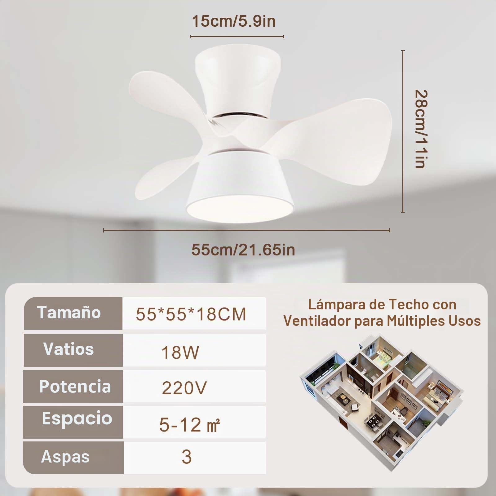 Ventilador De Techo Con Luz Silencioso LED Regulable Lampara Ventilador DC Reversible 6 Velocidades Timer Pequeña Ceiling Fan with Light Para El Dormitorio De Los Niños Salón