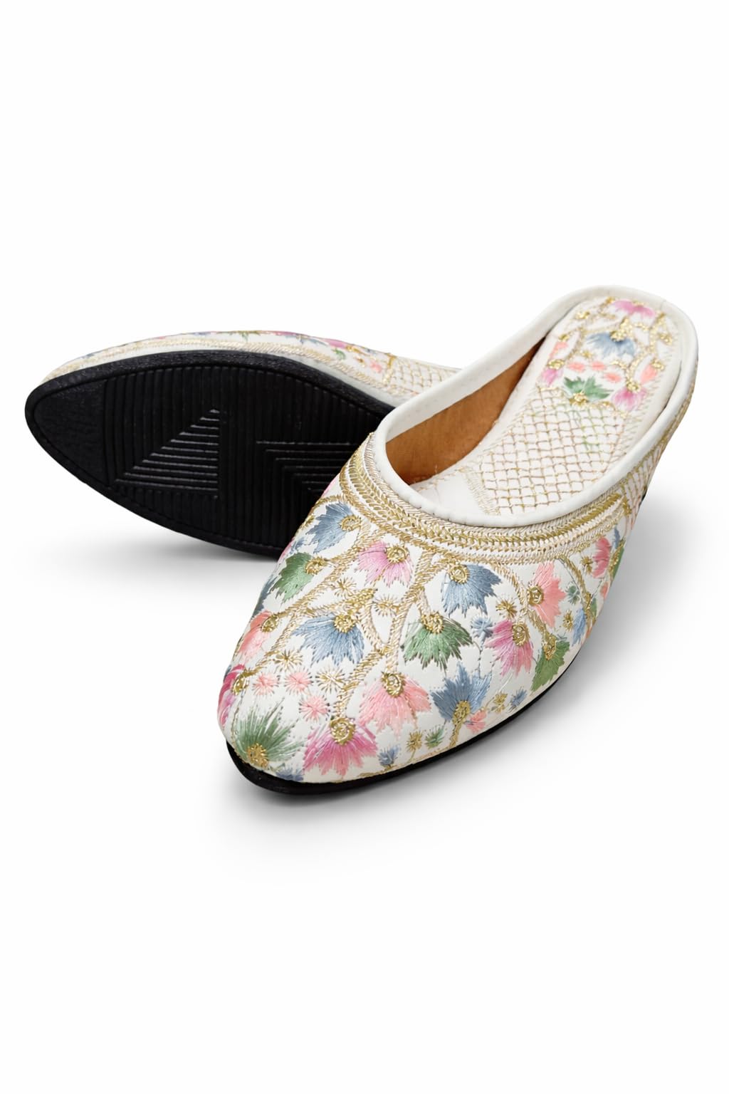 Women Embroidered Jutti – Floral Handwork Ethnic Slip On Mojari | Designer Traditional Flat Footwear for Wedding & Festive