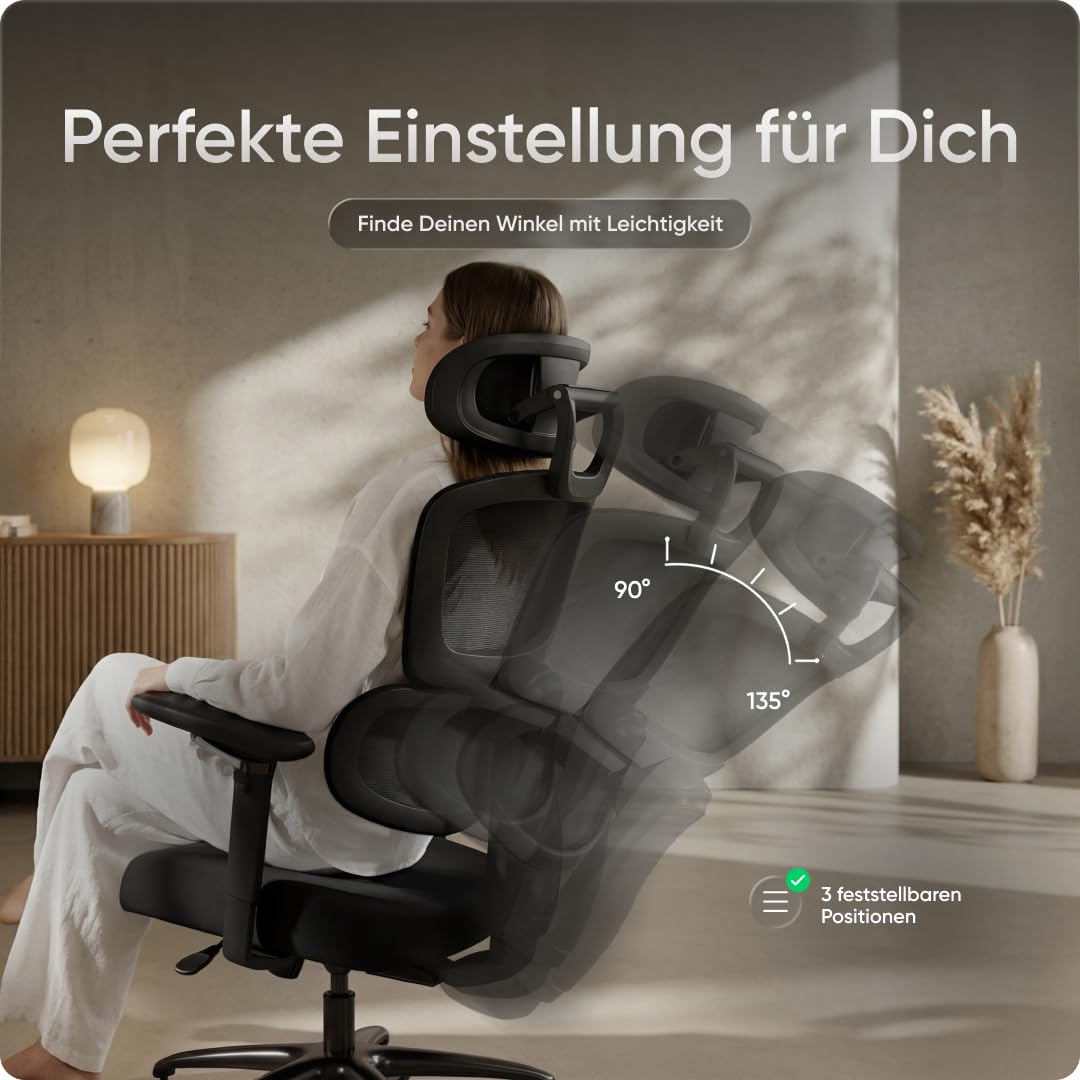 Move Pro Bürostuhl ergonomisch bis 150kg (Testsieger) - 5 Jahre Garantie | Schreibtischstuhl mit intelligenter Lordosenstütze, 3-stufiger Neigung, höhenverstellbare Rückenlehne, 5D-Armlehnen (Schwarz)