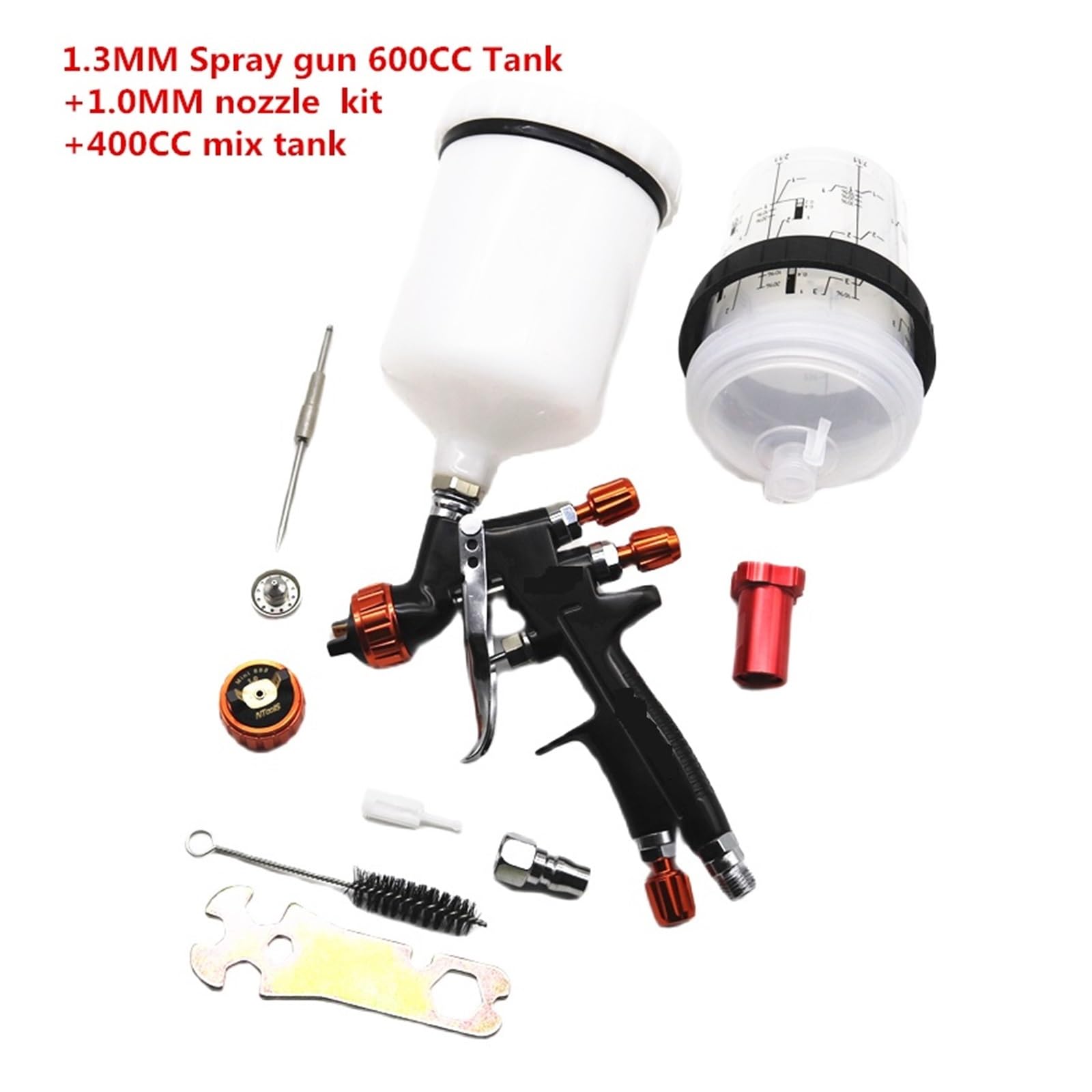 Lackierpistole, 1,3 MM Spritzpistole Mit 1,0 MM Düse Kit 600CC/400CC Tank Luft Spritzpistole Farbe Mischen Tasse Und Adapter Mini Spritzpistole Farbe Spritzpistole(600cc 400CC Mix Tank)