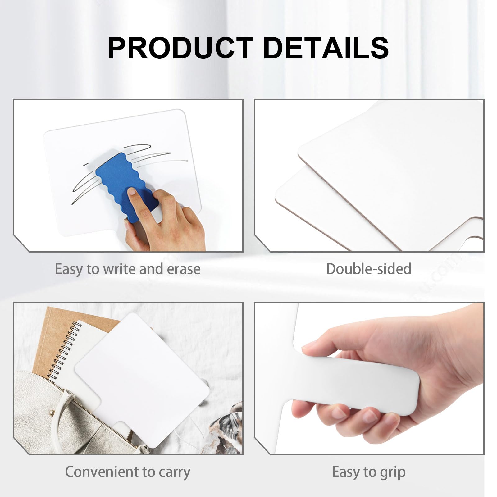 Lot de 10 Pagaies de Réponse Effaçables à Sec, 17,5 x 23 cm Tableau Blanc Double Face, Tableaux Blancs Effaçables Portables pour Enseignants, Réunions, Votes et Enchères (Blanc)