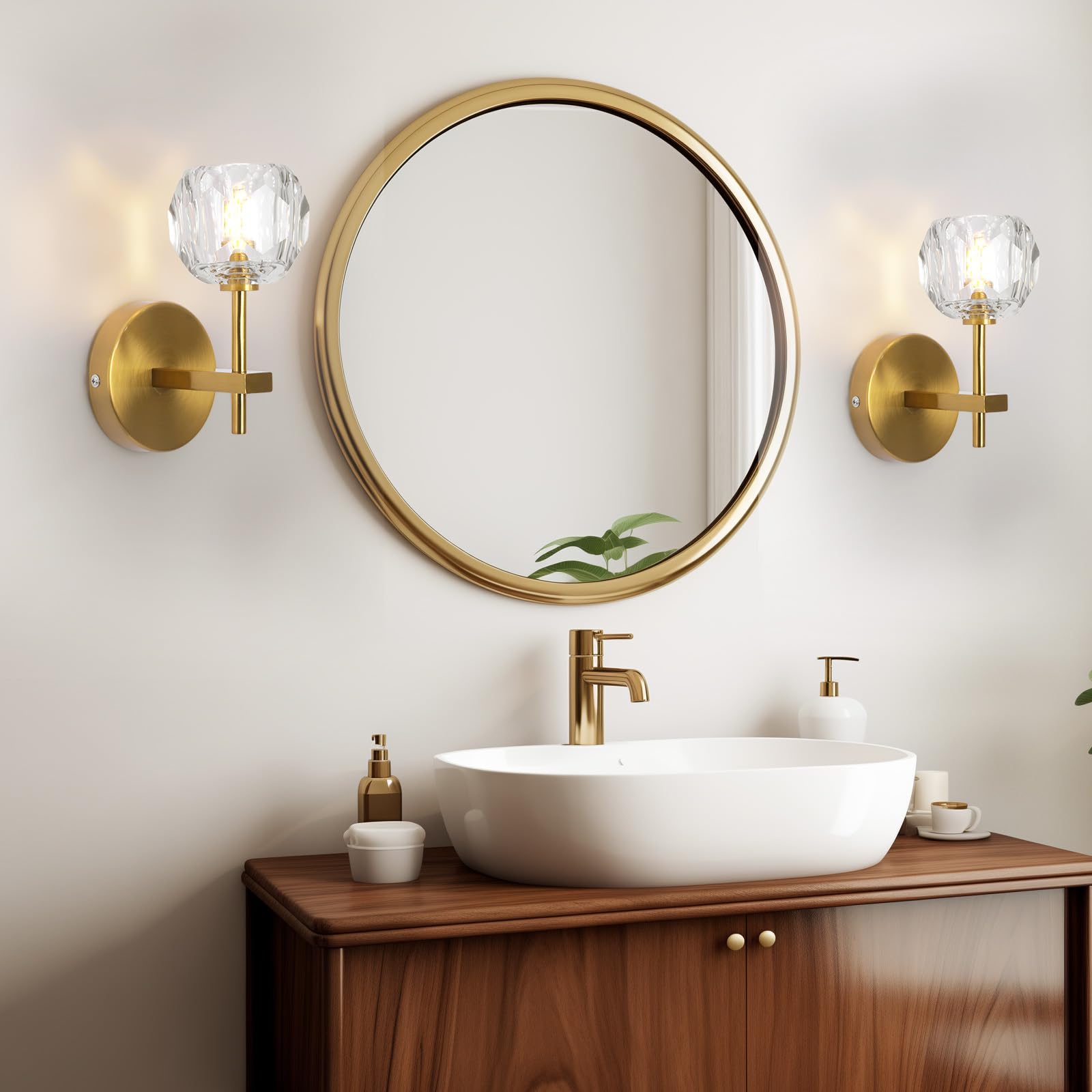 Hudi Fyier Modern Crystal Wall Sconce, Brushed Brass Wall Light, Crystal Wall Lamp for Bedroom Bathroom, Living Room, Hallway, Entrance - Image 3