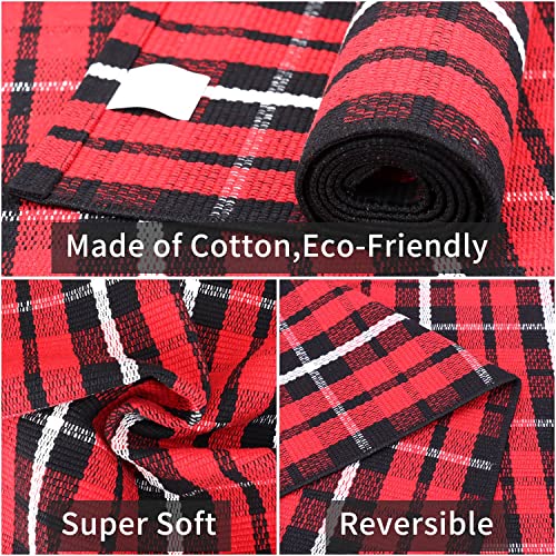 Christmas Buffalo Plaid Outdoor Rug Doormat 24''X51'' Cotton Woven Black And Red Checkered Rugs Machine Washable Stripe Area Rug Indoor Outdoor Carpet Layered Door Mats For Entryway Porch Bedroom #TOP4