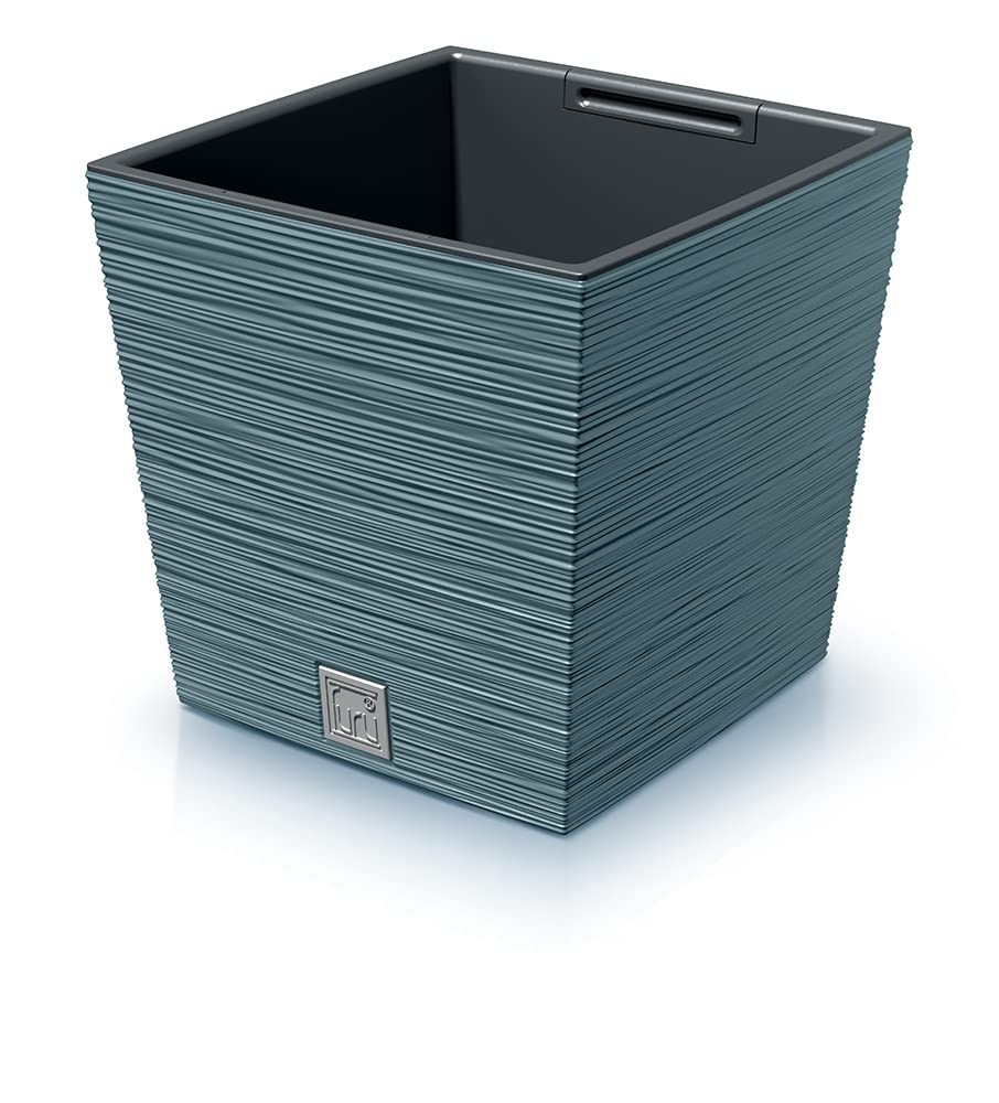 URBNLIVING Square Modern Grain Look Planter Low Flower Plant Pot Indoor Outdoor Garden Decor Contemporary (Scandinavian Blue)