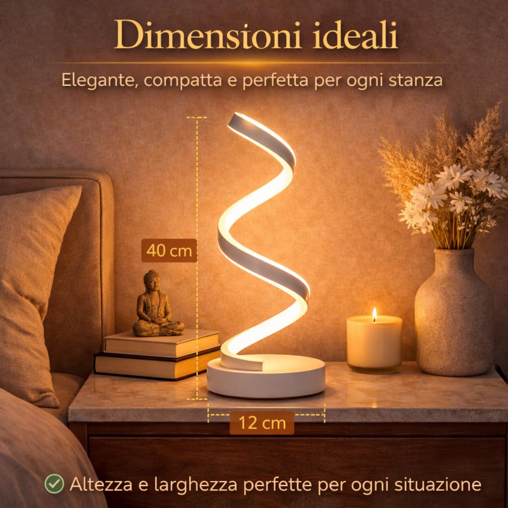Arcadia Lampada da Comodino LED - Luce Notturna Dimmerabile Bianco Freddo, Naturale e Caldo - Design a Spirale Moderno 3200 Lumen - Abat-jour per Camera da Letto, Scrivania e Salotto (2 x Argento)