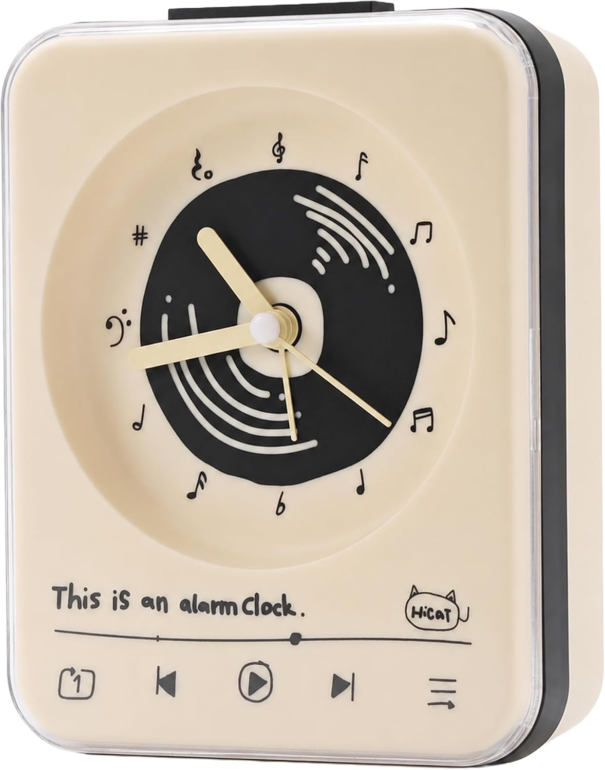 Analog Alarm Clock 4" Silent Non-Ticking Small Modern Desk Clocks with Night Light Battery Operated Simple Style Table Clock for Office/Bedroom/Kitchen/School/Bedside/Shelf (Record)