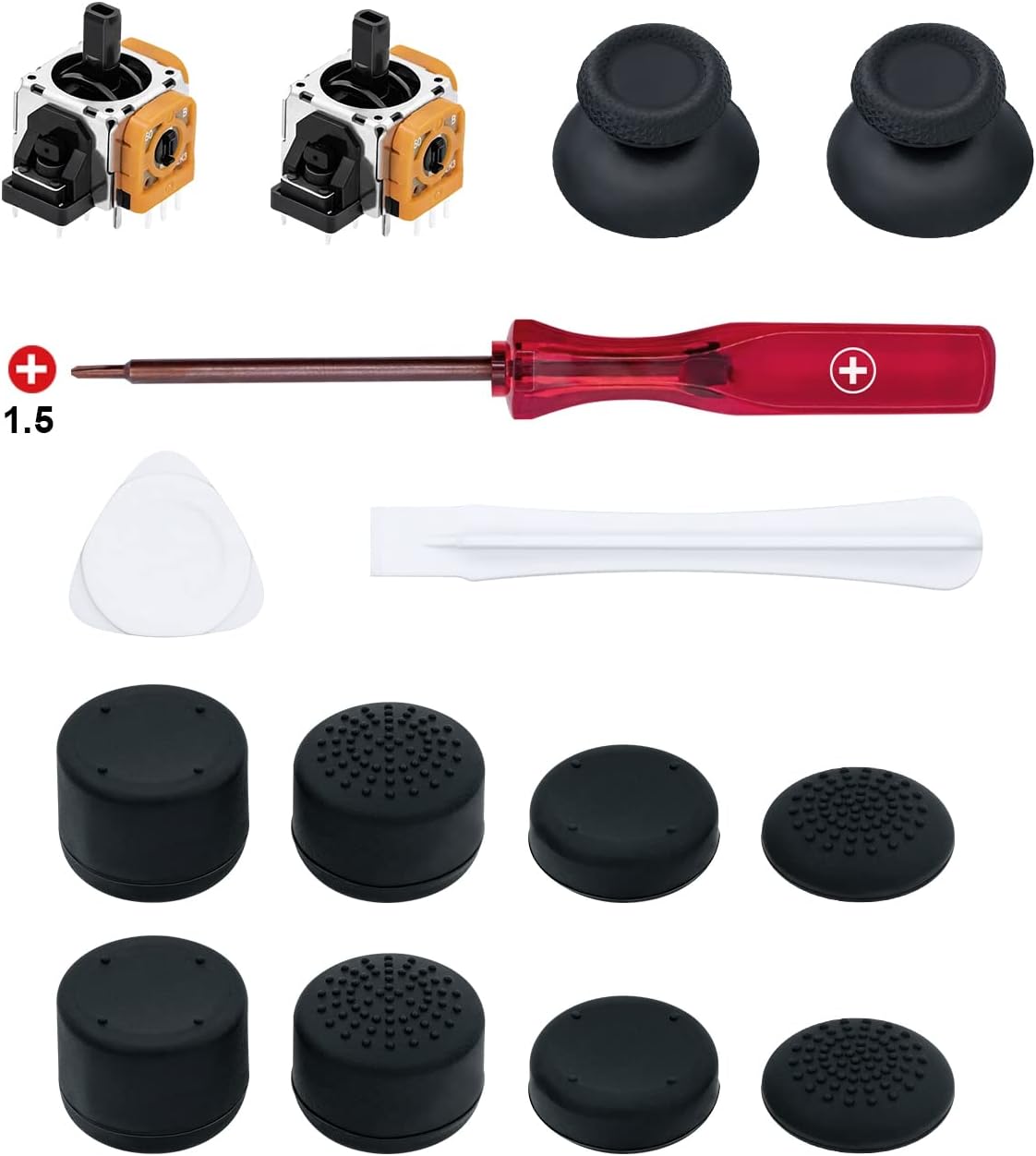 Repair Kit for PS5 DualSense controller,Mcbazel Replacement 3-PIN Analog Stick Joystick&Analog Thumb Cap,with Screwdriver,8 Thumb Grip