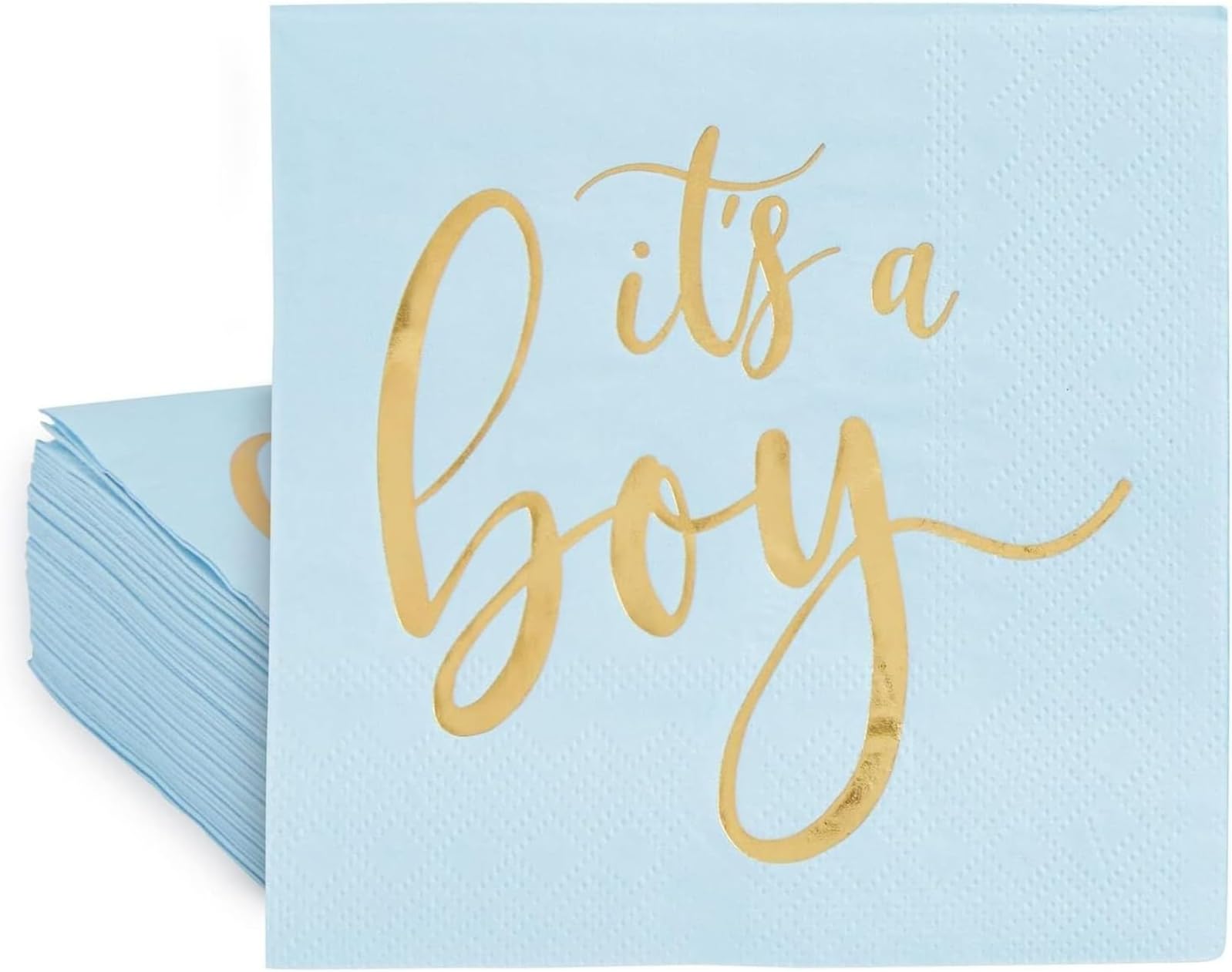 Sparkle and Bash It's a Boy Napkins - 5 x 5 In, Pack of 50, Blue & Gold Foil, 3-Ply - Cocktail Napkins for Baby Boy Shower Decorations & Baby Shower Decorations