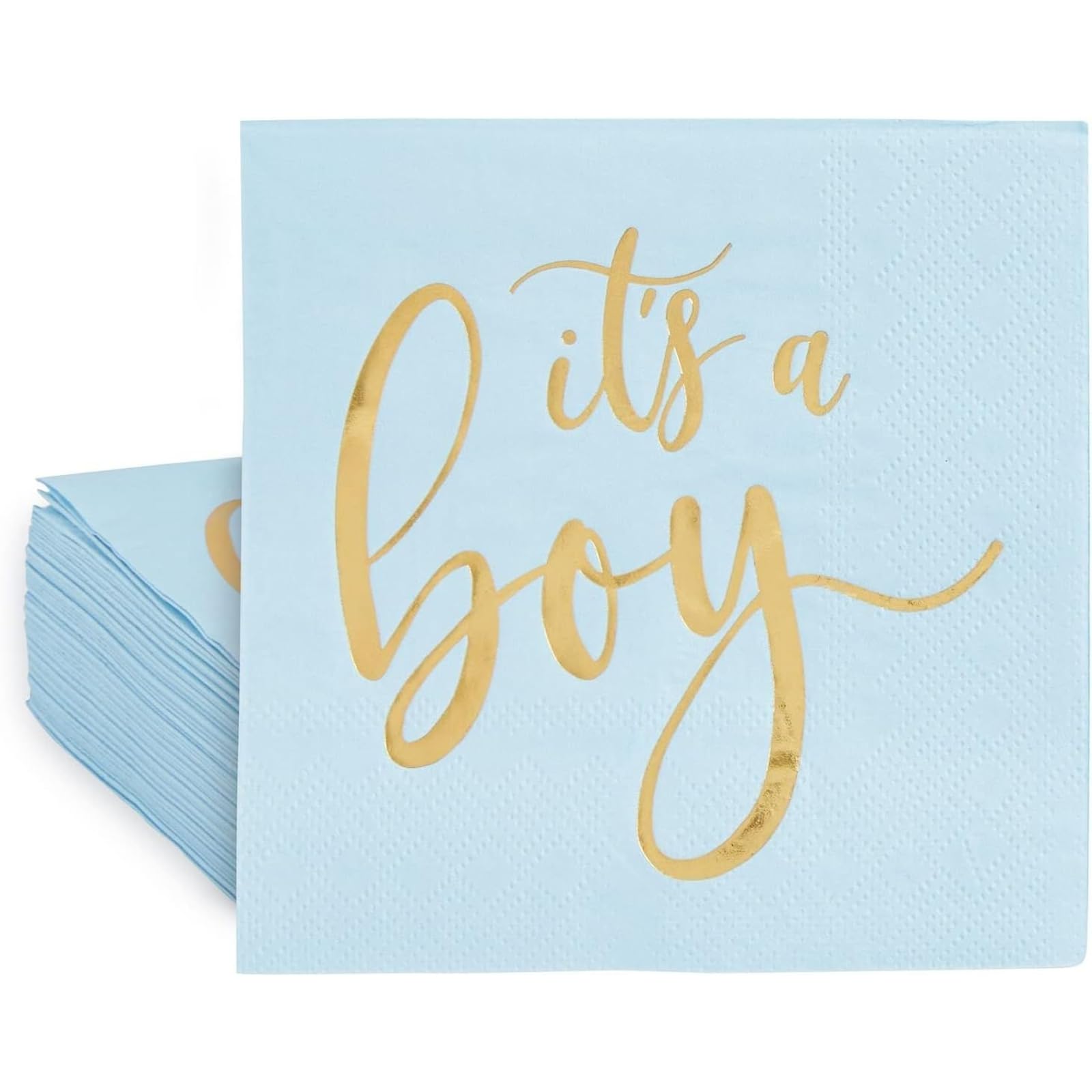 Sparkle and Bash It's a Boy Napkins - 5 x 5 In, Pack of 50, Blue & Gold Foil, 3-Ply - Cocktail Napkins for Baby Boy Shower Decorations & Baby Shower Decorations