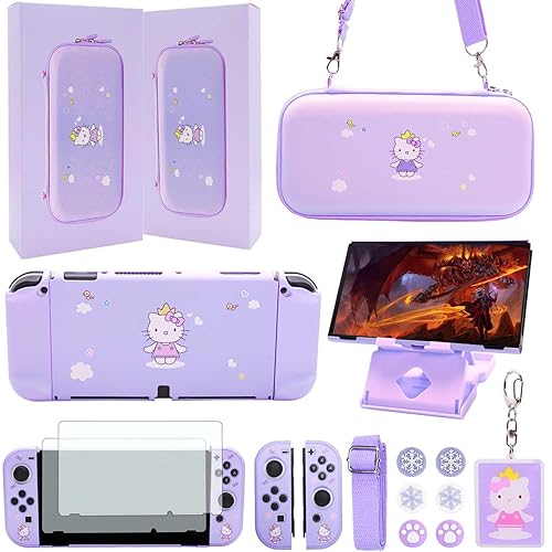 GUTIAL Accessories Bundle for Nintendo Switch OLED - Cute Kawaii NS OLED Accessories kit for Grils Boys Kids with Carrying Case, Cartoon Dockable