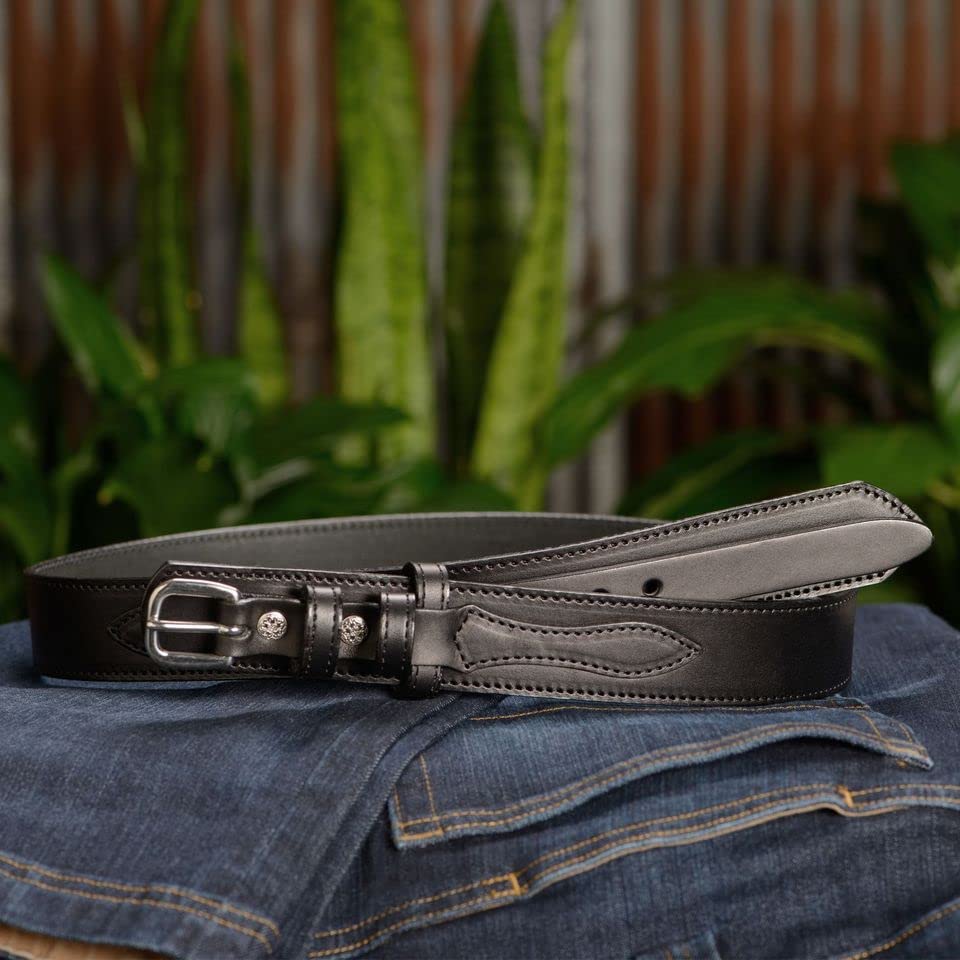 Bullhide Belts Mens Leather Ranger Belt, Heavy-Duty, Genuine Full Grain Stitched Leather Belts 1.50" Wide, Made in the USA2