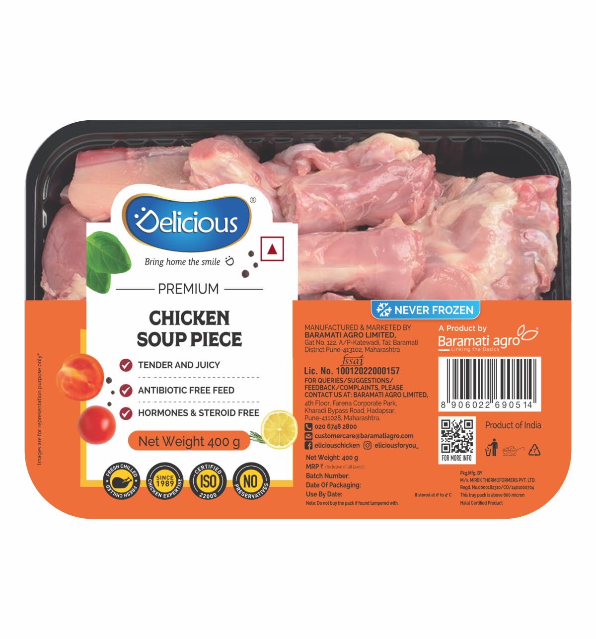 Elicious Fresh Chicken Soup Pieces | 400g Pack | Antibiotic-Free | Fresh | Never Frozen