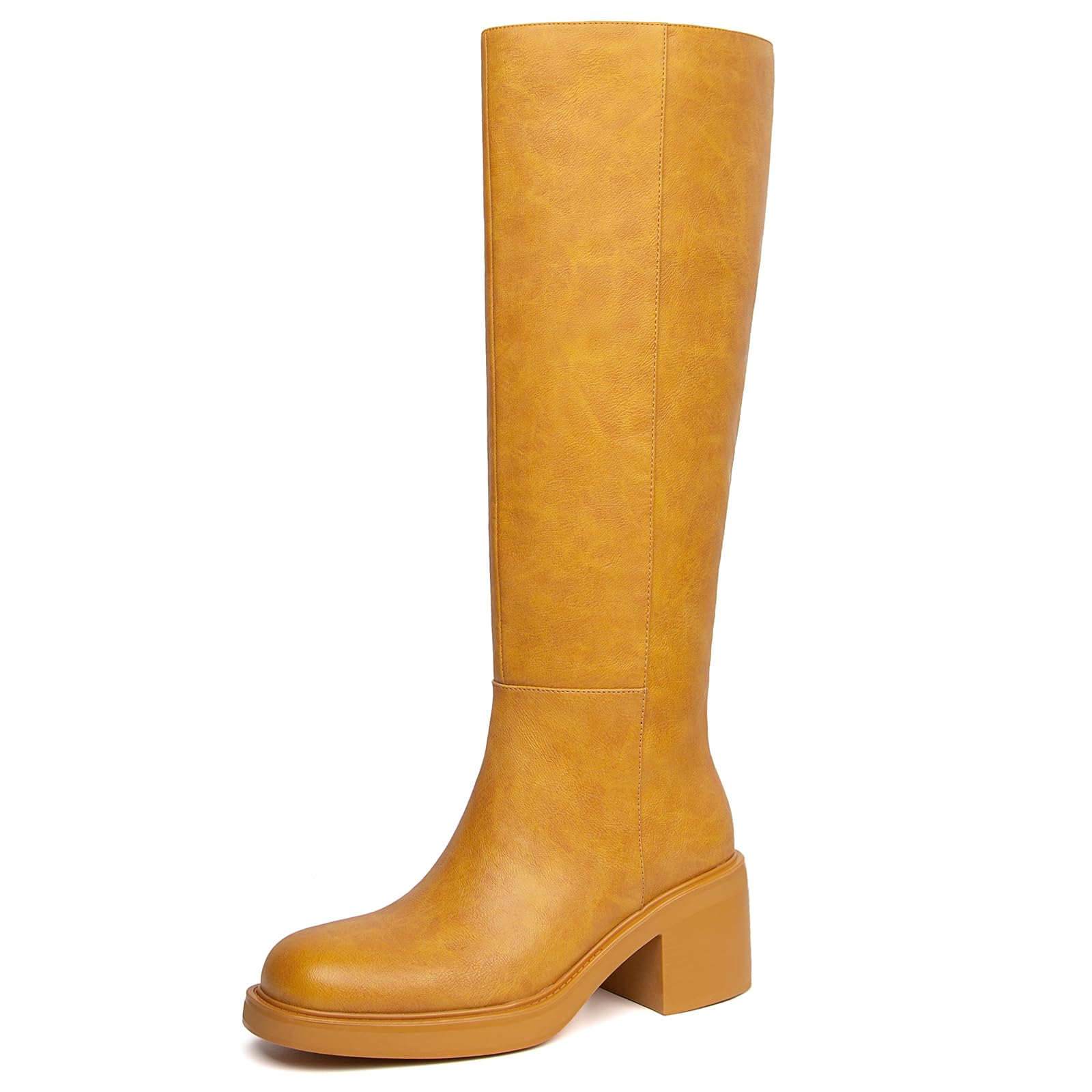 Knee High Boots for Women Chunky Heel Square Toe Fall Platform Tall Boots Side Zipper Dress Casual Long