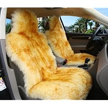 Winter Warm Authentic Australia Sheep Wool Car Seat Cover Luxury Long Wool Front Seat Cover Fits Most Car, Truck, SUV, or Van Brown Tips