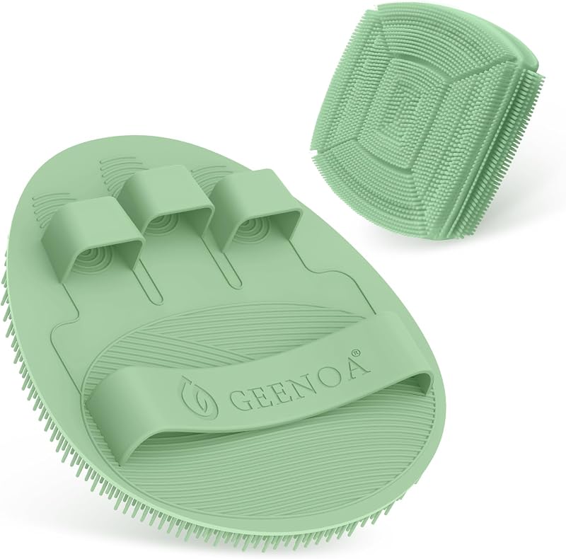 Conjunto GEENOA com luva de banho e escova facial de silicone, verde, 2 unidades