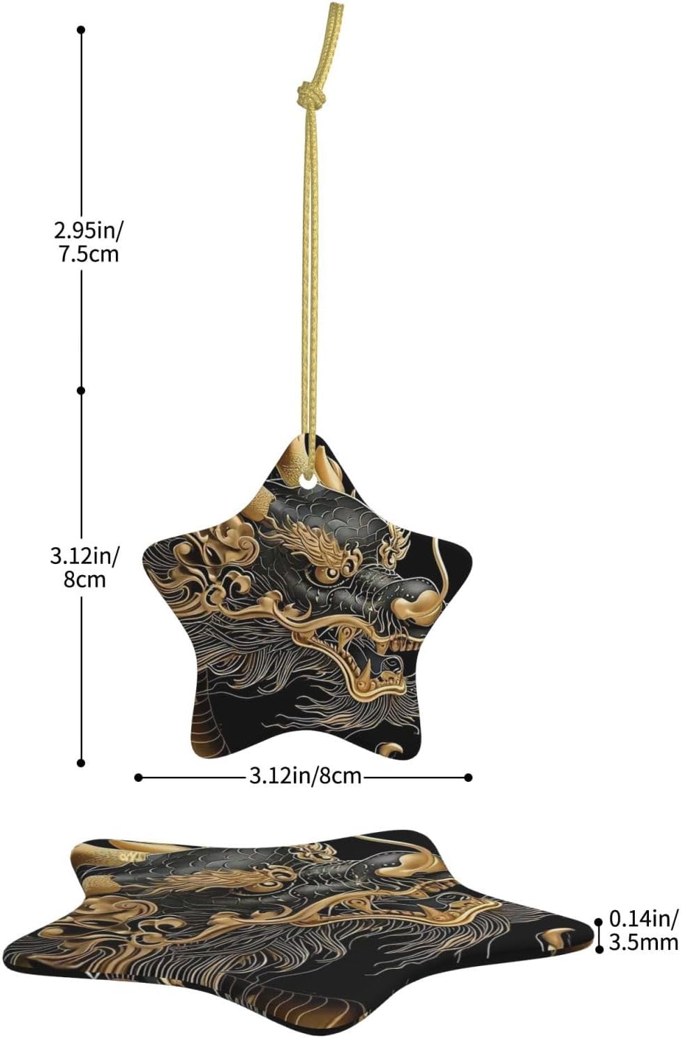Dragon and Claws Christmas Ornament with Gold Ribbon Christmas Tree Ceramic Ornament Xmas Star Shape Hanging Ornaments Pendants Round Xmas Crafts for Holiday Party Decoration Gift