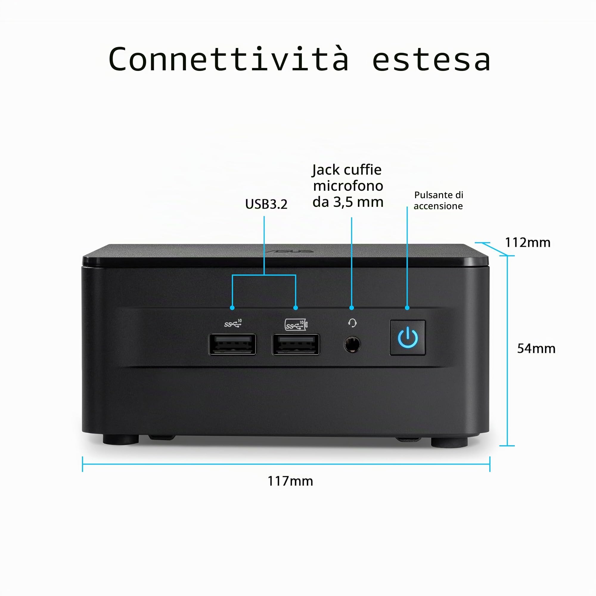 ASUS NUC 13, Mini PC Intel i5-1340p, RAM da 64 GB DDR5-4800, SSD M.2, Scheda Grafica Intel Iris Xe, Wi-Fi 6E, Bluetooth 5.3, Compatibile con Windows 10 e Windows 11 Home, Nero