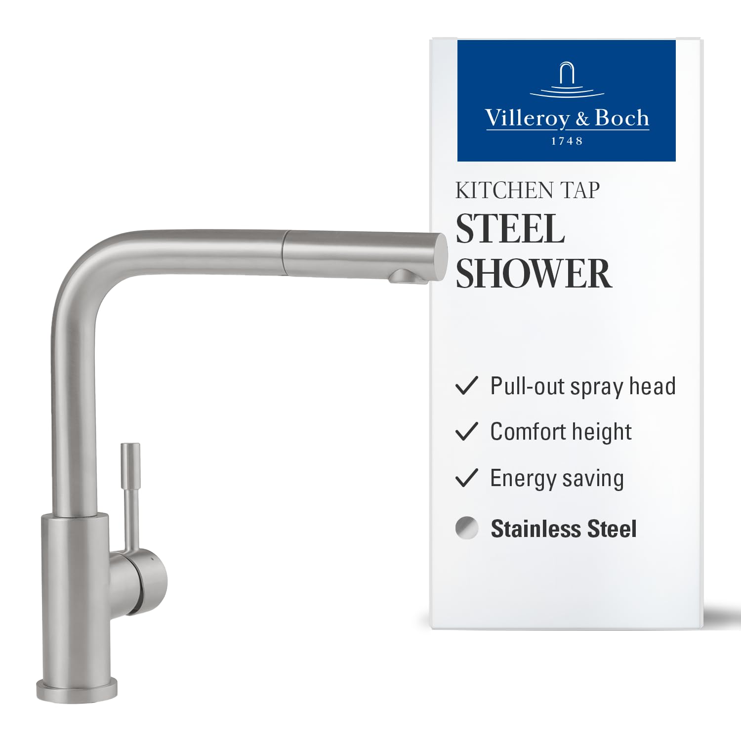 Villeroy & Boch Steel Shower Bateria Zlewozmywakowa, Srebrny, 27.5 x 4.5 x 30.5 cm