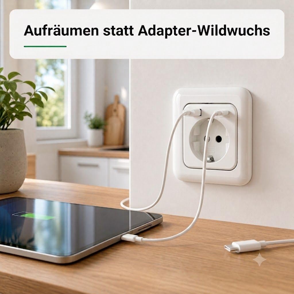 USB-Steckdose chargeMax unter Putz USB-A + USB-C mit Rahmen Ausführung 2USB, Tiefe nur 32mm, Set mit Abdeckung Busch Jaeger Reflex Si alpinweiß glänzend