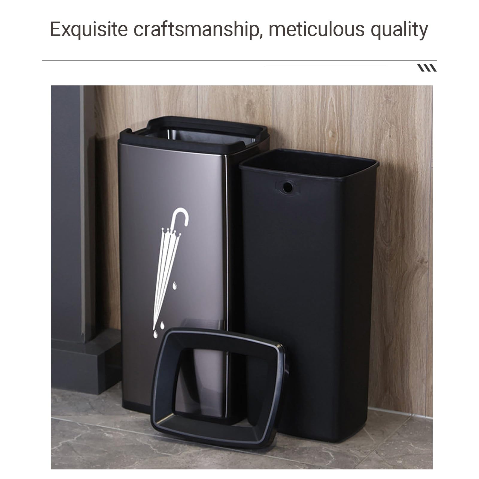 Elegante portaombrelli in metallo nero – design quadrato alto con separazione interna ed esterna per casa e ufficio organizzazione ingresso