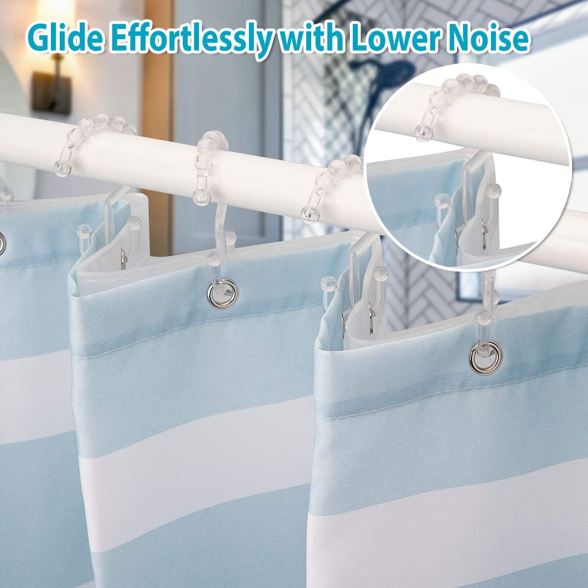 Titanker Plastic Shower Curtain Hooks Double Shower Curtain Rings Shower Hooks Rings for Bathroom Shower Curtain Rod, Set of 12, Clear