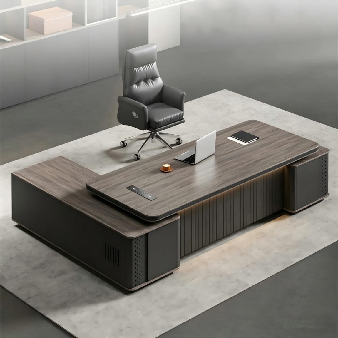 DUWEIKE L-Shaped Executive Desk, Large Wood Home Office Desks with Storage Cabinet, Modern Corner Computer Desks Writing Table Workstation,87in