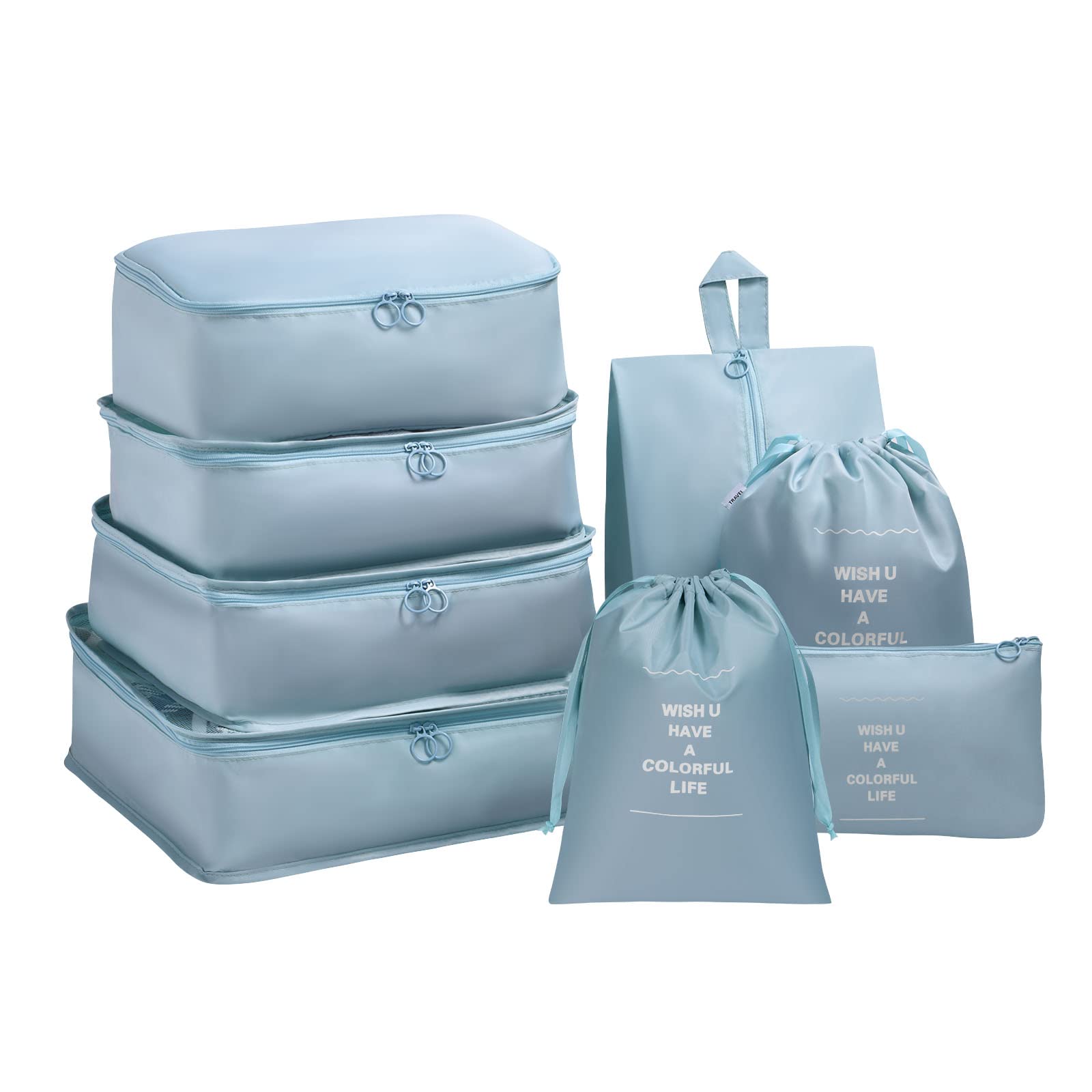 OSDUEOSDUE Foldable Waterproof Packing Cubes, 8 PCS Travel Organiser Packing Bags Travel Luggage Packing Organizers with Shoe Bag for Clothes Suitcase Shoes