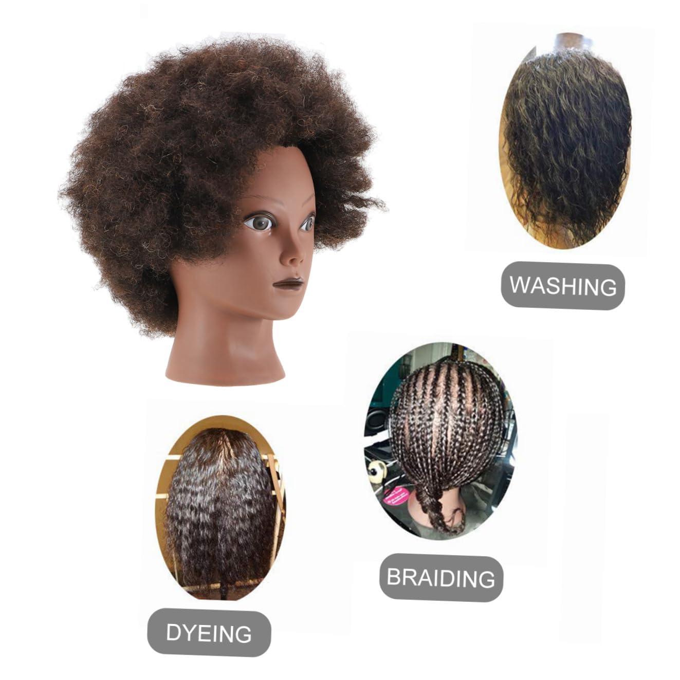 Friseur Übungskopf Afro Schwarz mit Fest Implantiertem Haar