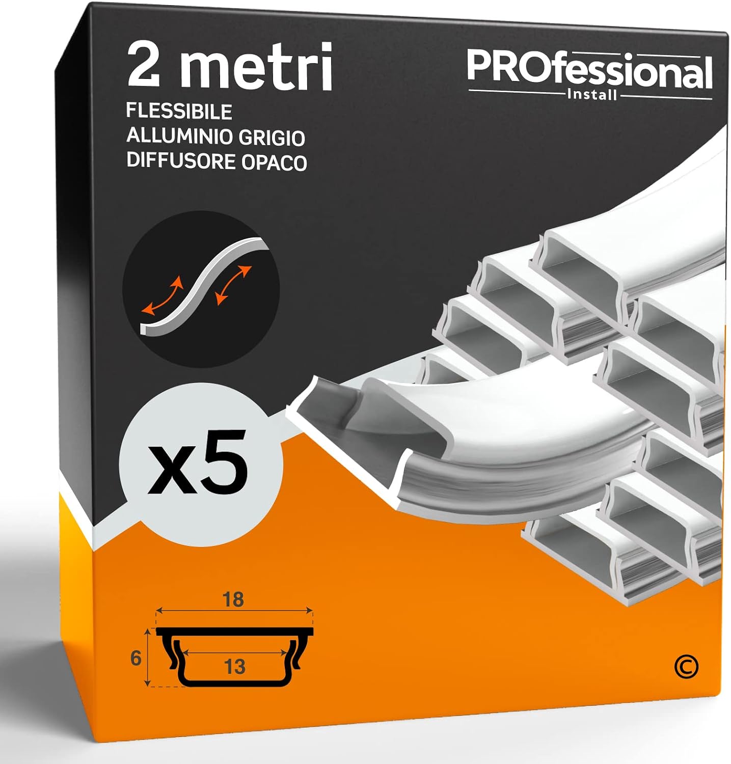 Eurocali 10x Profili da 2 metri (20mt) a Scomparsa in Alluminio per Strisce LED Copertura Opaca larghezza max striscia led 20.7mm - 28.5 x 14 (alette 61.5